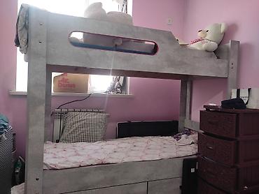 bunk bed: Двухъярусная детская кровать, Б/у, ЛДСП, цвет - Серый — 1