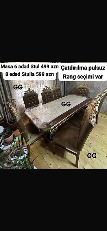 Столы и стулья: Məhsul: Klassik üslubda yemək otağı masa dəstləri • Masa ölçüsü: 2×1 — 4