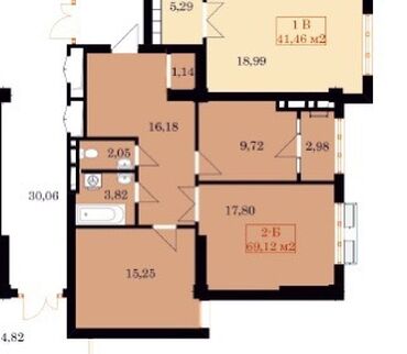 одна ком квартира: 2 комнаты, 69 м², Элитка, 3 этаж, ПСО (под самоотделку)