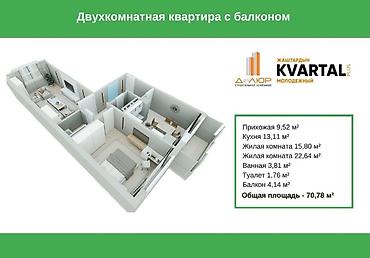 жк молодежный квартал: 2 комнаты, 70 м², Городское ГАИ 2 этаж, ПСО (под самоотделку) — 2