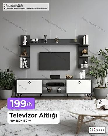 Ev və bağ: Televizor altlığı və divar rəfləri dəsti - Ölçülər: 40 × 180 × 180 sm — 1