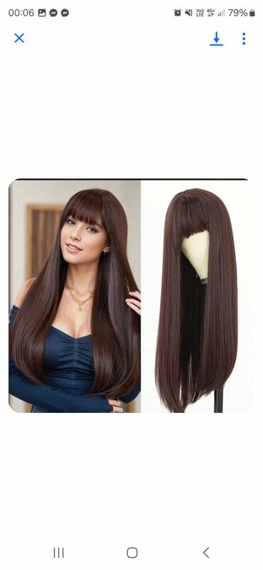 Perike i klipse: Smeđa perika sa šiškama, ravne dužine. Perika je pogodna za na lalafo.rs — 3 Perike i klipse: Smeđa perika sa šiškama, ravne dužine. Perika je pogodna za — 3