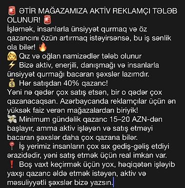 Satış: Satış məsləhətçisi tələb olunur — 1