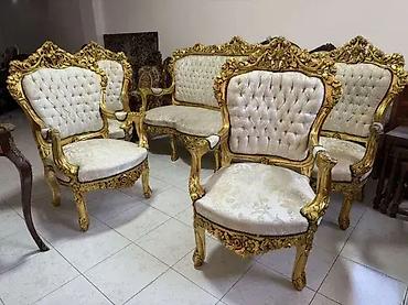 stilski kreveti: Stilska garnitura (trosed + 2 fotelje) – Dobro stanje, potrebno — 4