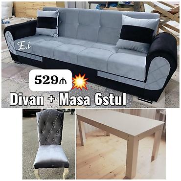 mingecevir divan: Divan + Masa + 6 stul dəsti Paket tərkibi: - 1 ədəd geniş divan: iki — 1