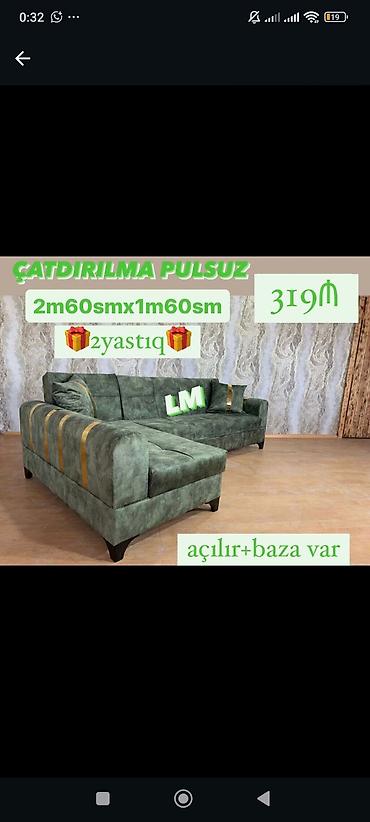 Divanlar: Künc divan – açılır və baza var - Ölçü: 2 m 60 sm x 1 m 60 sm - — 1