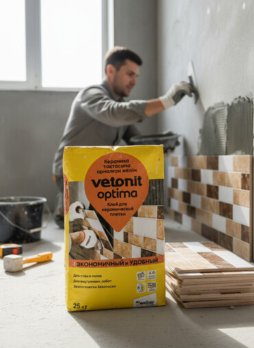 кафельной клей: Клей Vetonit Optima предназначен для укладки керамической плитки на