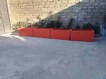 cicek: Metal çiçək/qazon yeşikləri – narıncı rəngdə, düzbucaqlı dizayn - — 3