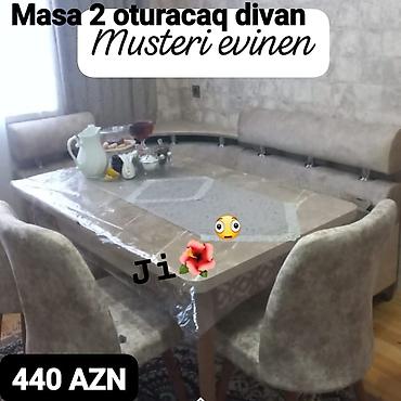 islenmis masa desti: Mətbəx və qonaq otağı üçün dəstlər 1) Masa + divan + 2 stul – 410 - — 2