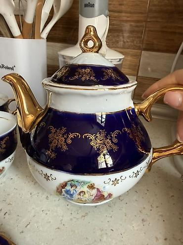 Çay dəsti, rəng - Göy, Farfor, 6 nəfərlik, Çexiya