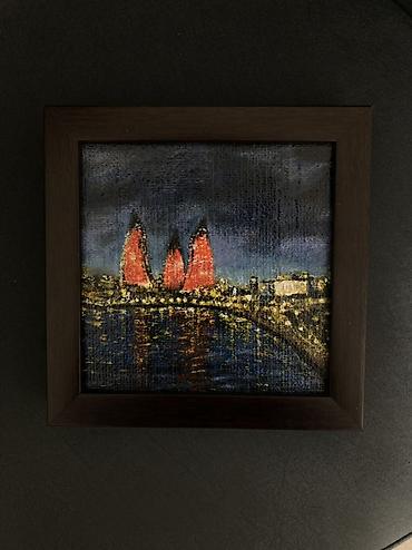 Спорт и хобби: “Baku nights” 15x15sm canvas üzərində akril boya ilə mini tablo. - — 2