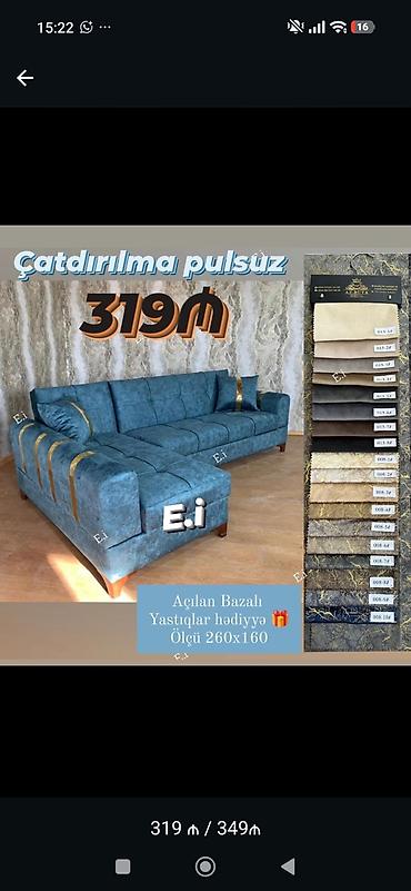 ucuz divan: Açılan-bazalı L formalı künc divanı - Ölçü: 260 x 160 sm - Mexanizm — 1