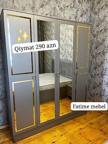 fatime mebel: Dolab – 4 qapılı, güzgülü, boz rəngdə, qızılı dekor xətləri ilə. - — 1