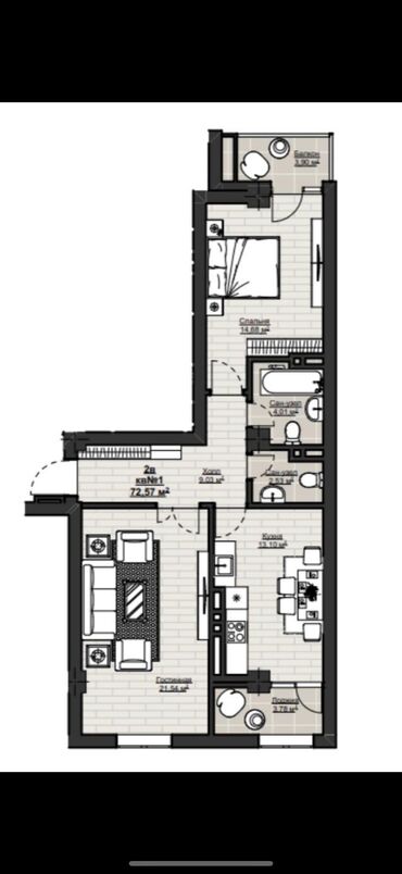 Продажа квартир: 2 комнаты, 73 м², Элитка, 14 этаж, ПСО (под самоотделку) — 9