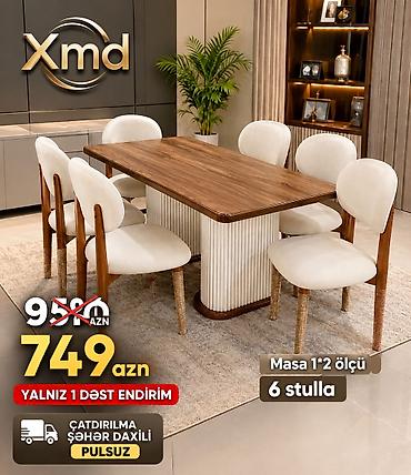 Yemək otağı dəsti – 1 masa + 6 stul - Masa ölçüsü: 1 m x 2 m - Masa