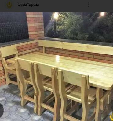 Bağ, çöl oturacaqları: Taxta yemək dəsti – müxtəlif modellər - Material: tam ağac (kənd — 3