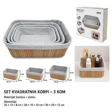 KMT Set 3 pravougaone bambusove korpe, prirodna boja 299650