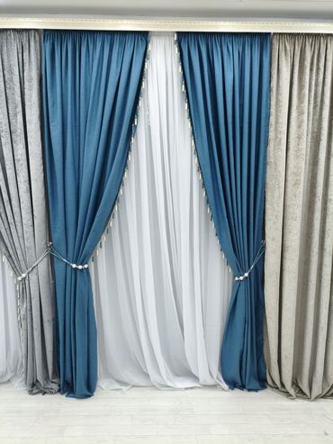 Шторы и занавески: Комплект штор, Велюр, С тюлем в комплекте, Готовое изделие, Для зала — 9