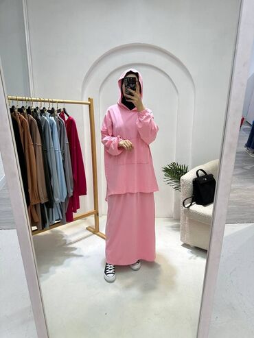 розовое платье: Повседневное платье, Длинная модель, One size