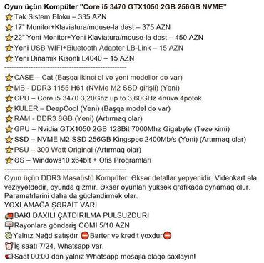 Masaüstü kompüterlər və iş stansiyaları: Oyun üçün Kompüter "Core i5 3470 GTX1050 2GB 256GB NVME” ⭐Tək Sistem -da lalafo.az — 2 Masaüstü kompüterlər və iş stansiyaları: Oyun üçün Kompüter "Core i5 3470 GTX1050 2GB 256GB NVME” ⭐Tək Sistem — 2