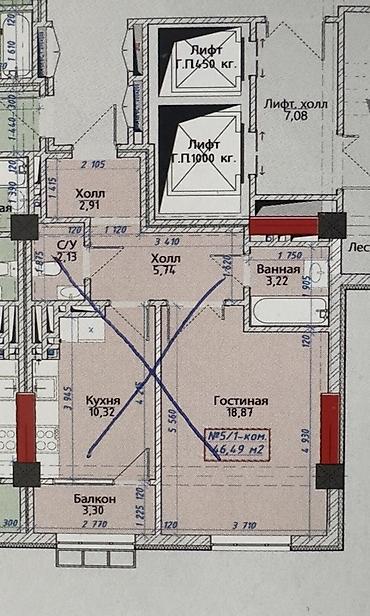 4: 1 комната, 46 м², ул. Алматинка / Чуй Элитка, 4 этаж, ПСО (под самоотделку) — 2