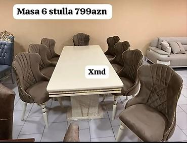 ağac: Qonaq otağı üçün, Yeni, Açılan, Dördbucaq masa, 6 stul — 6