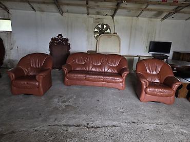 Stilske garniture: Kožna garnitura za sedenje – 1 - Komplet obuhvata: trosed i dve — 2