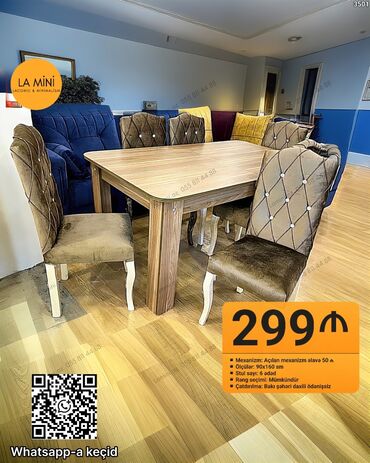 трансформер кровать: Açılan, Dördbucaq masa, 6 stul