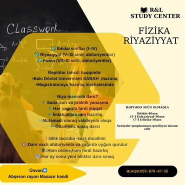 Mebel xidmətləri: R&L Study Center – Fizika və Riyaziyyat hazırlığı Təklif olunan