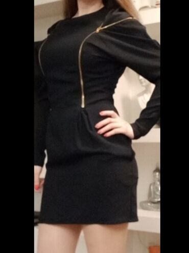 čipkaste haljine svecane haljine do kolena: M (EU 38), color - Black, Cocktail, Long sleeves