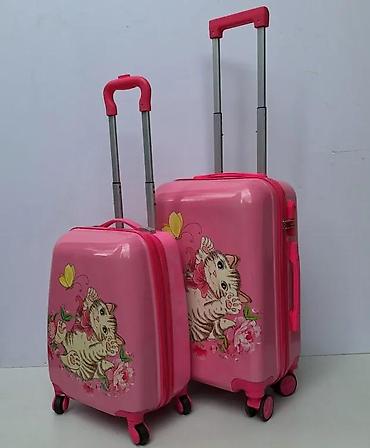 Rančevi, torbe i koferi: Dečiji kofer set – 2 komada, tvrda školjka, roze boja sa motivom mačke — 1