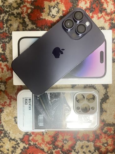 Apple iPhone: IPhone 14 Pro, Новый, 128 ГБ, Deep Purple, Защитное стекло, Чехол, Кабель, 100 %