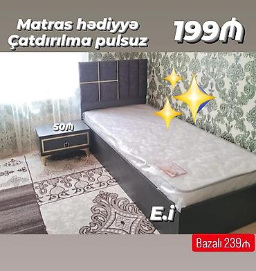 Çarpayılar: Tek nəfərlik bazalı çarpayı dəsti - Dəbli yumşaq başlıq, qızılı xətt — 1