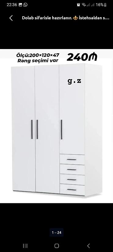 yatag otagi: Düz dolab, Yataq otağı üçün, Paltar üçün, Açılan, Korpuslu, 3 qapılı — 1