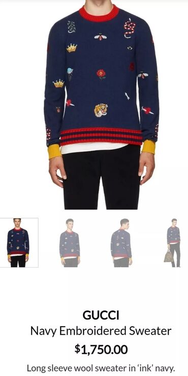 Džemperi: Džemper, L (EU 52), M (EU 50), Gucci, bоја - Tamnoplava, Vuna — 10
