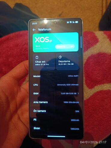 Infinix: Infinix GT 20 Pro, 256 GB, rəng - Gümüşü, Sensor — 8