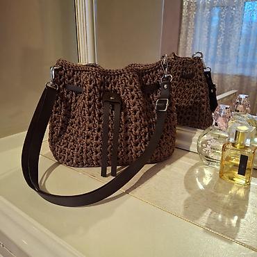 Çantalar: Toxunma qadın çantası – qəhvəyi rəng - Material: qalın toxunma — 1