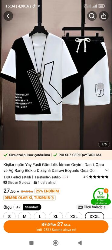 Şortlar: 27azn alınıb Şortik dəst satılır 2Xl razmerdi. 20azn. Metroya
