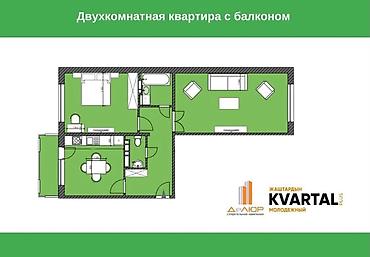 жк молодежный квартал: 2 комнаты, 70 м², Городское ГАИ 2 этаж, ПСО (под самоотделку) — 3