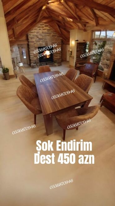 Taburetlər: Qonaq otağı üçün, Yeni, Açılmayan, Dördbucaq masa, 6 stul