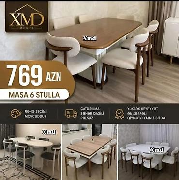 Mebel dəsti – Masa + 6 stul - Müasir dizaynlı yemək masası və 6 ədəd