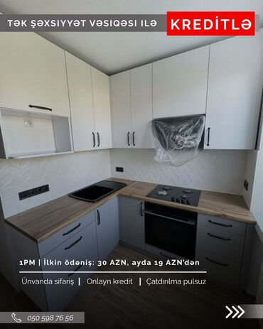 Sifarişlə mətbəx mebeli: Sifarişlə mətbəx dəsti, Özü çəkən petlələr, Sadə laminat, Kredit var, Pulsuz çatdırılma — 3