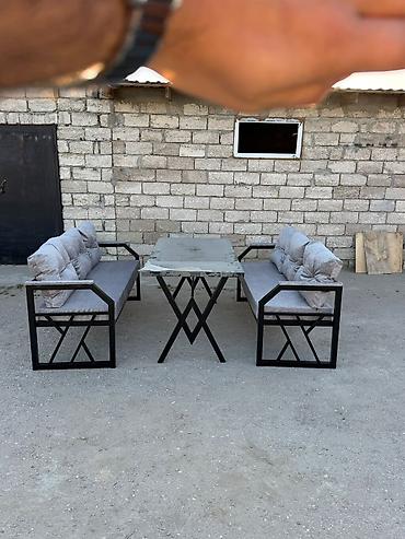 heyet stol stul: Metall karkaslı açıq hava dəsti - Tərkib: 2 ədəd ikiyerli oturacaq + — 1