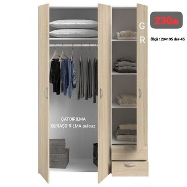 Çarpayılar: Açılan, 3 qapılı Düz dolab, Qarderob, paltar dolabı