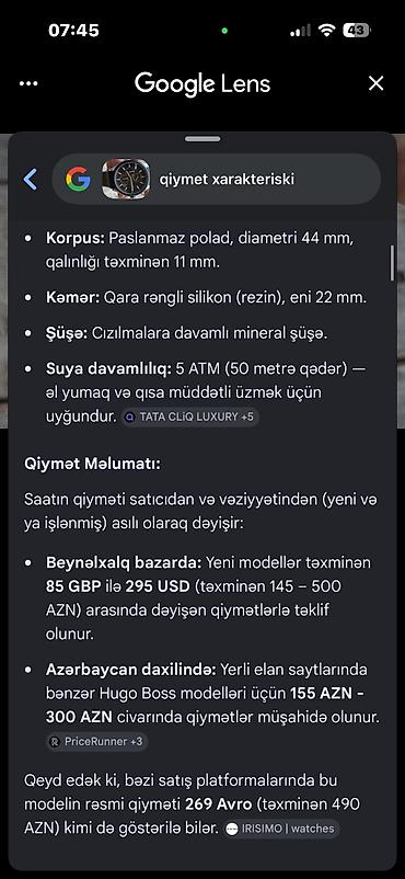 saatların satışı: İşlənmiş, Qol saatı, Hugo Boss, rəng - Qara — 7