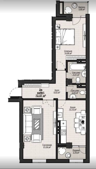 Продажа домов: 2 комнаты, 73 м², Элитка, 14 этаж, ПСО (под самоотделку)