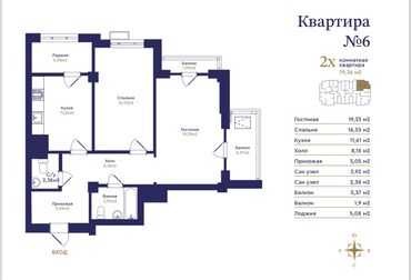 8 мкр: 2 комнаты, 79 м², Элитка, 8 этаж, ПСО (под самоотделку)