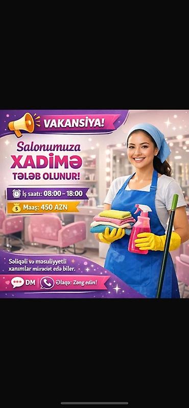 aşpaz vakansiya 2026: Vakansiya: salonuna xadimə - İş saatı: 08:00–18:00 - Maaş: 450 AZN - — 1