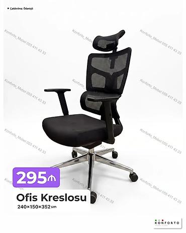 Ev və bağ: Ofis kreslosu – ergonomik dizaynlı, qara rəng. Qiymət: 295 ₼ Ölçülər — 1