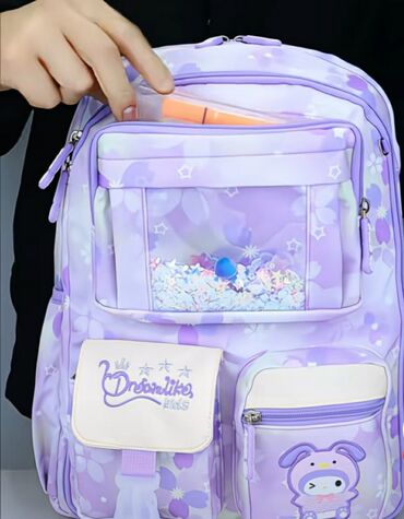 Туристические рюкзаки: Фиолетовый, розовый, голубой детский рюкзак с изображением персонажей — 8